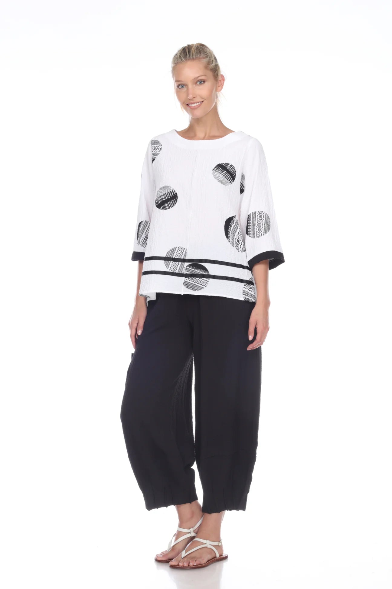 MOONLIGHT White Tunic with Black Artsy Circles - 2980