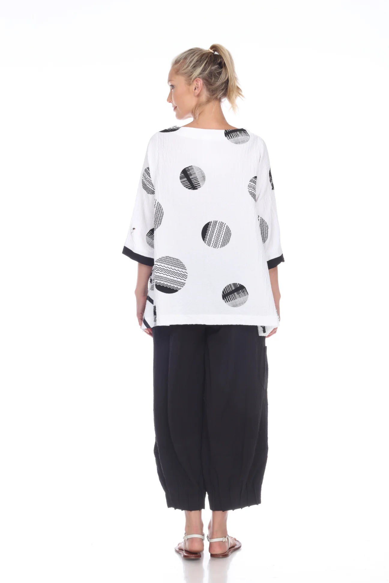 MOONLIGHT White Tunic with Black Artsy Circles - 2980