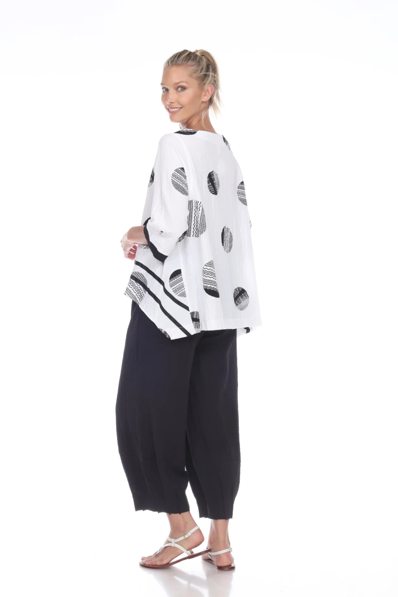 MOONLIGHT White Tunic with Black Artsy Circles - 2980