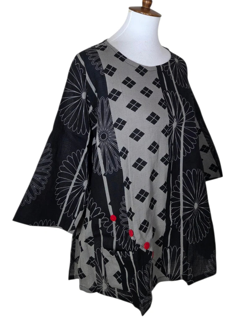 Yasuko Kiku Button Blouse - KI-203 - Grey