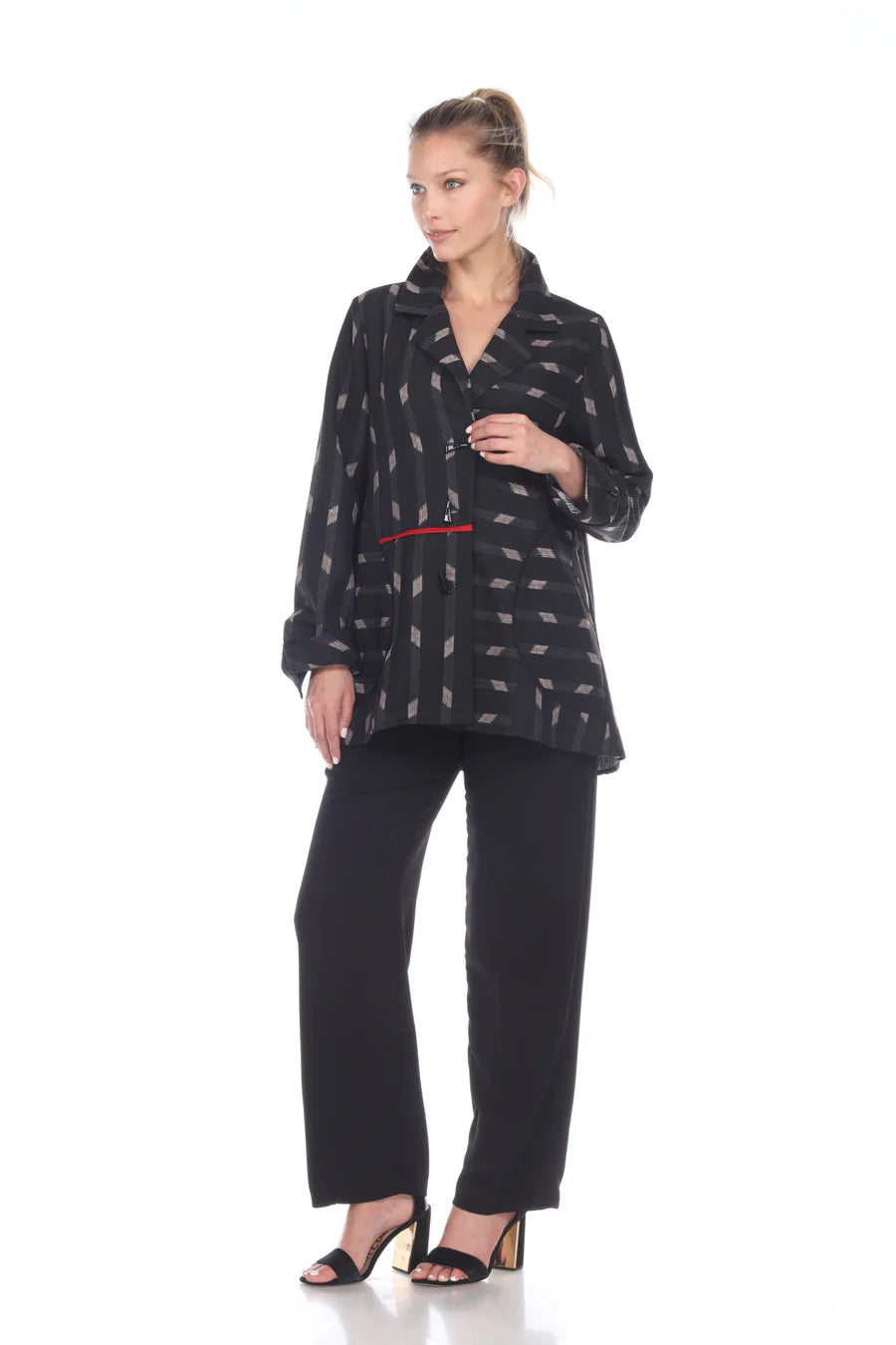 MOONLIGHT Button Front Black Diamond Blouse - 3149