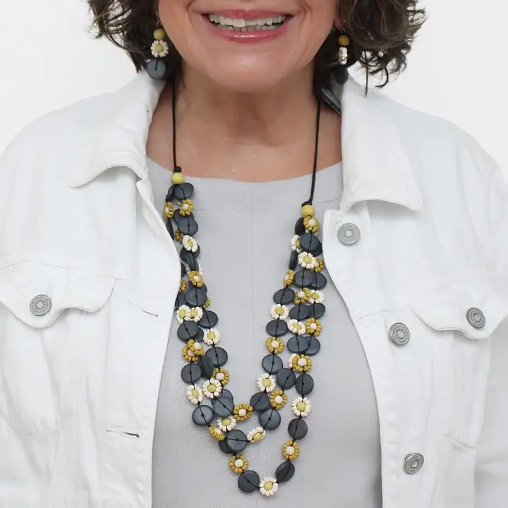 SYLCA Chartreuse Petite Daisy Triple Strand Necklace