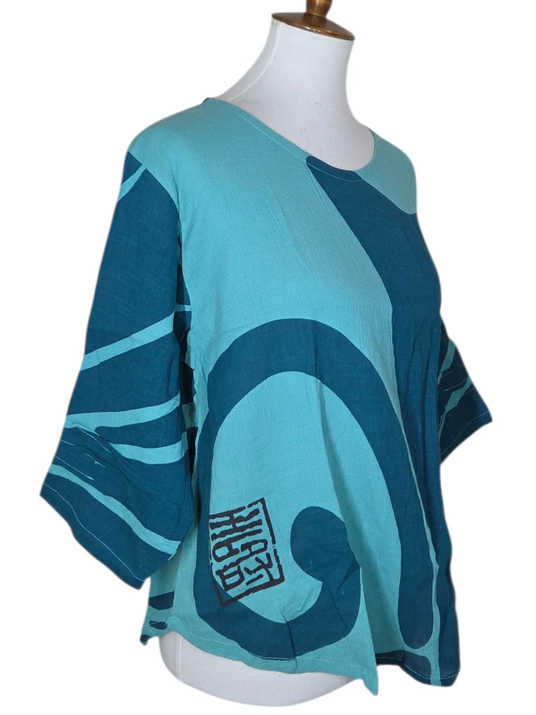 Yasuko Big Butterfly Essential Blouse - BB-176 - Aqua Blue