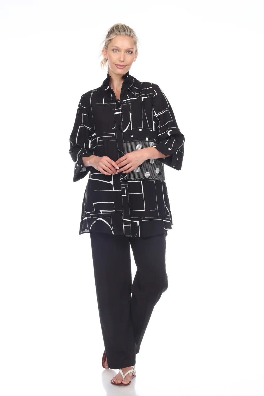 MOONLIGHT Multi Pattern Black & White Button Shirt - 3031