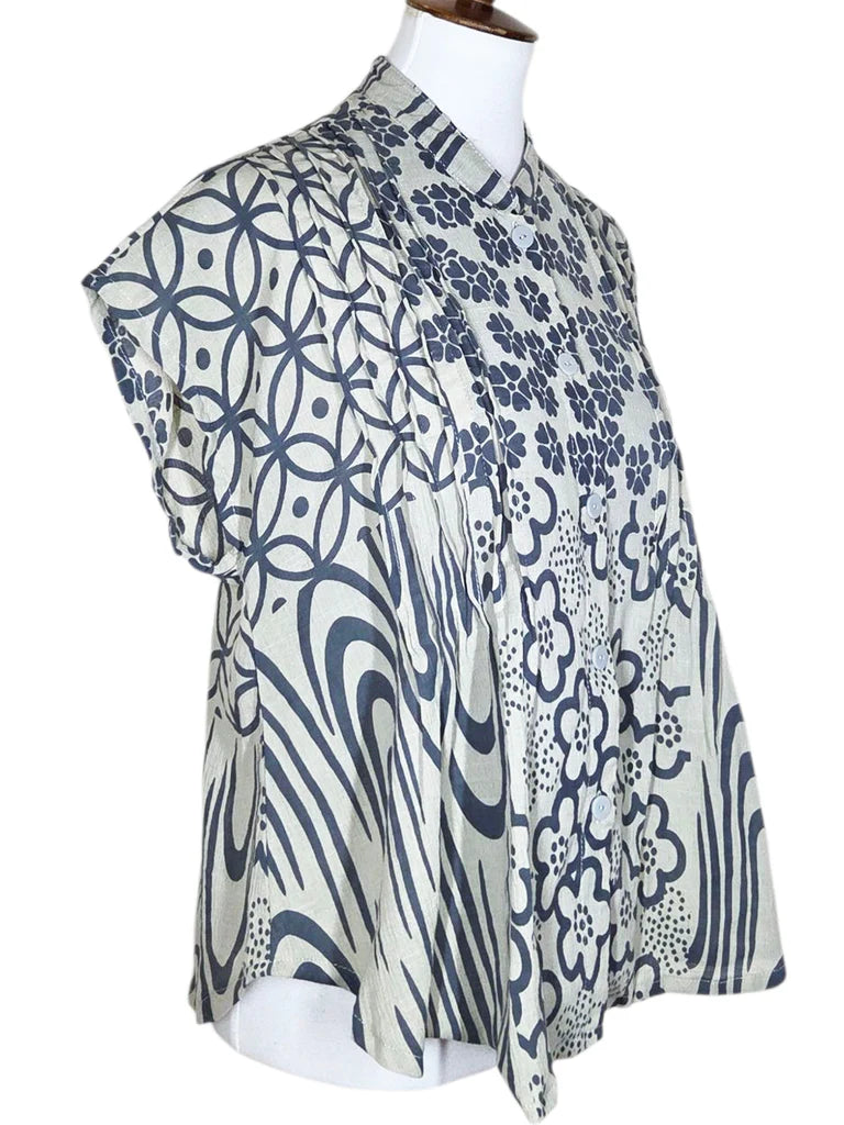 Yasuko Pintuck Blouse - PS-126 - Silver