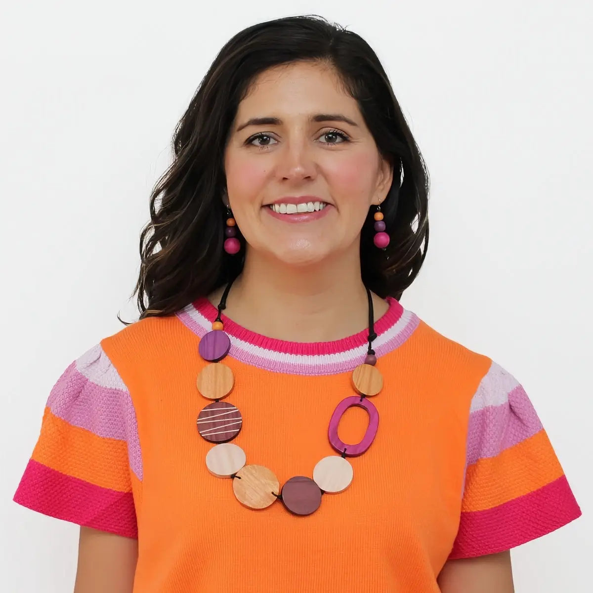 SYLCA Parker Spice Round Bead Wood Necklace