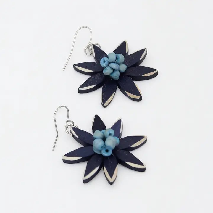 SYLCA Navy Amaya Flower Earrings - P23E02 - NAVY