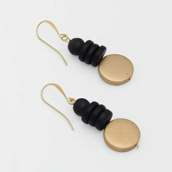 SYLCA Gold and Black Dusk Earrings - SD25E27 - GOLD