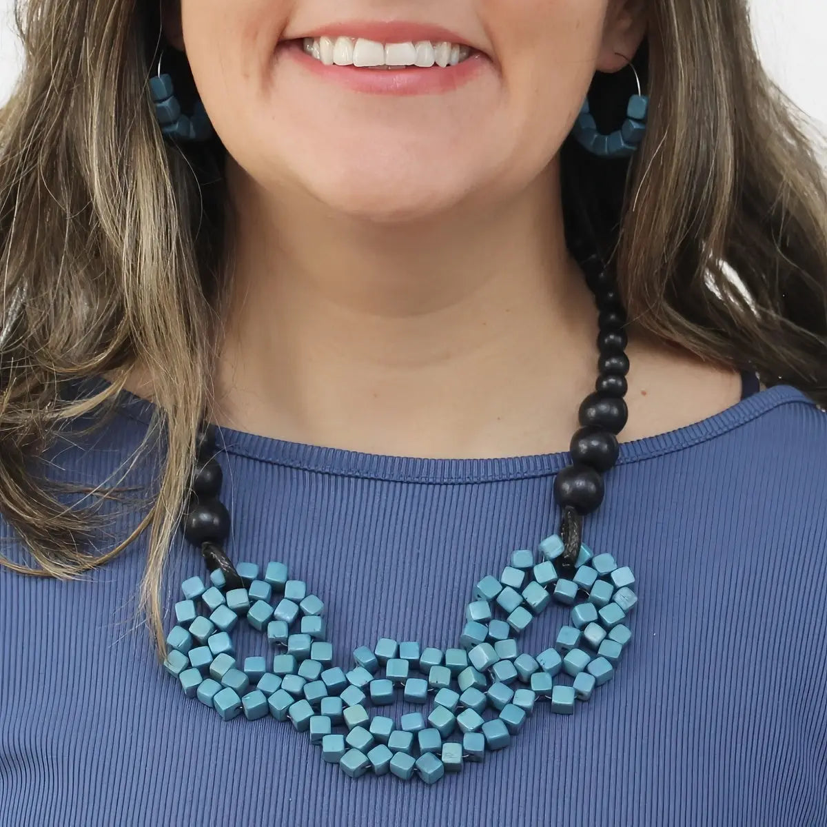 SYLCA Ocean Blue Mosaic Statement Necklace - SD26N20 - OCEAN BLUE