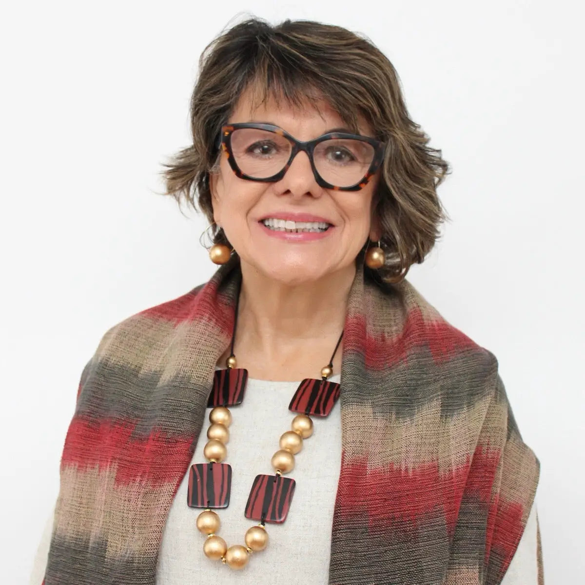 SYLCA Gold Wood and Animal Print Statement Necklace