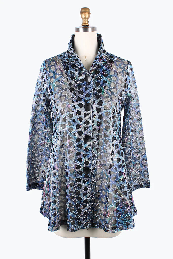 DAMEE HOLOGRAPHIC SCALE MESH FLARE JKT- 300-BLU