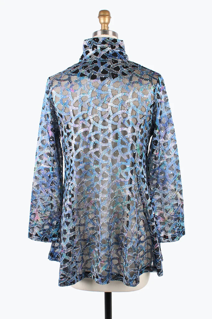 DAMEE HOLOGRAPHIC SCALE MESH FLARE JKT- 300-BLU