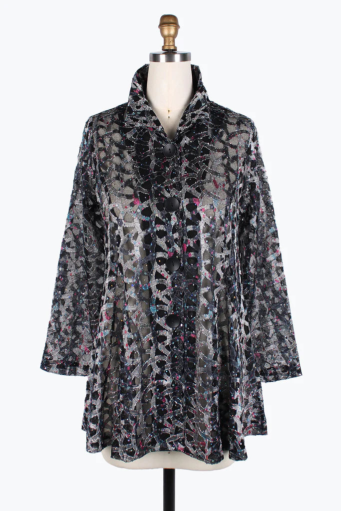 DAMEE HOLOGRAPHIC SCALE MESH FLARE JKT- 300-SILVER