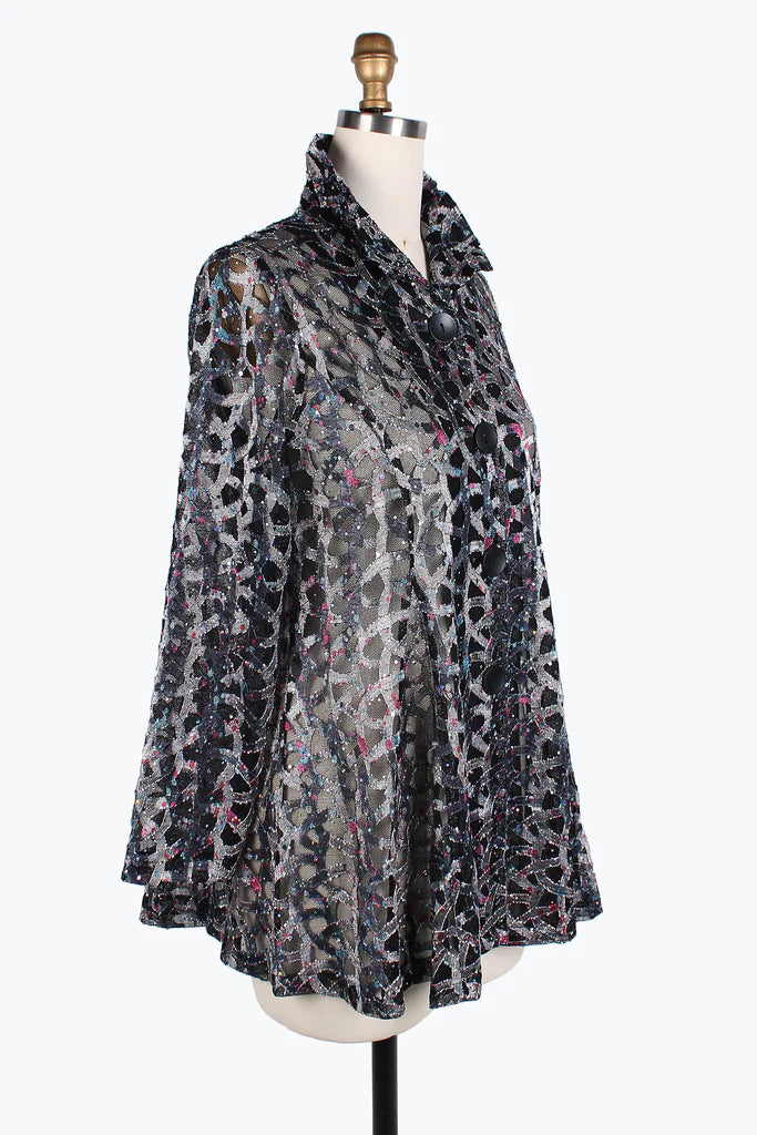 DAMEE HOLOGRAPHIC SCALE MESH FLARE JKT- 300-SILVER