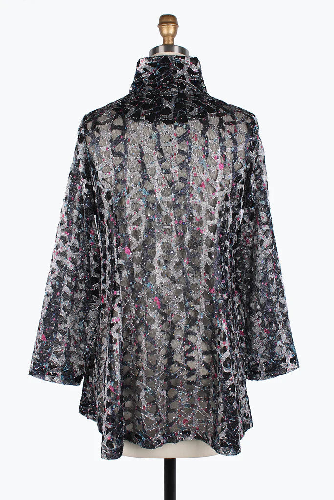 DAMEE HOLOGRAPHIC SCALE MESH FLARE JKT- 300-SILVER