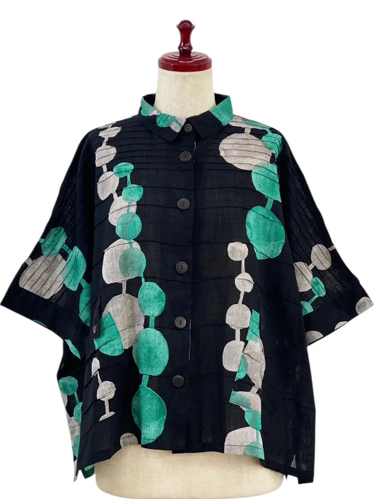 MONA LISA by Pure Fit - Tab Pocket Jacket - Bead Strands Print - 3004-2-BK - BLACK (A)