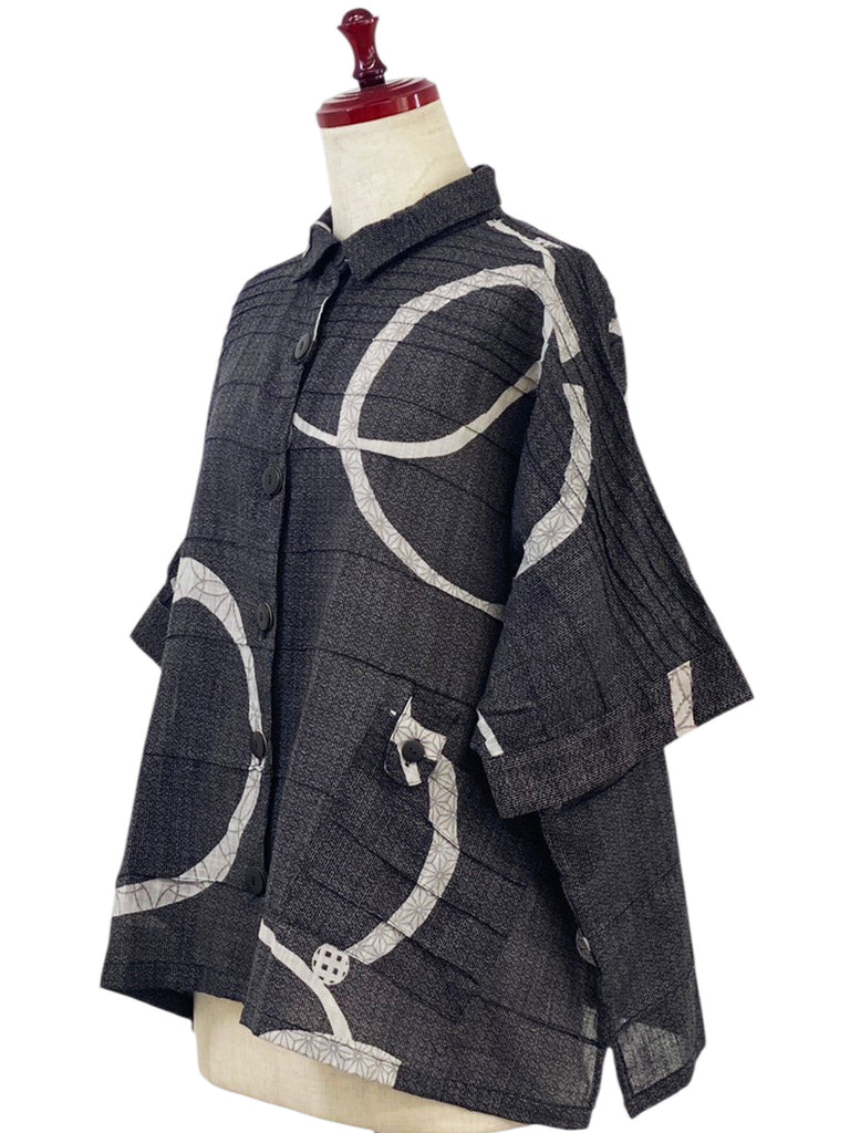 MONA LISA by Pure Fit - Tab Pocket Jacket - Multi Ring Print - 3004-3-BK - BLACK (A)