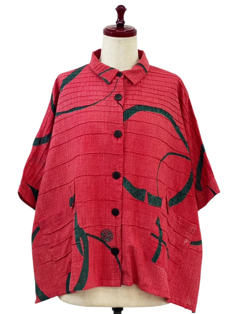 MONA LISA by Pure Fit - Tab Pocket Jacket - Multi Ring Print - 3004-3-RE - RED (E)