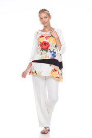 MOONLIGHT Asian Inspired Floral Garden Tunic - 3019 - WHITE
