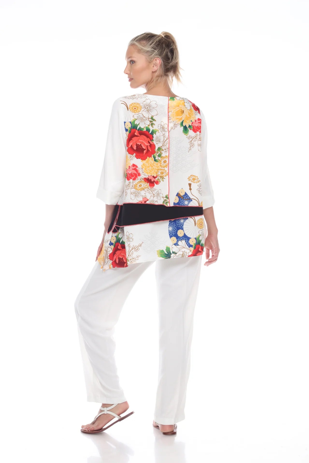 MOONLIGHT Asian Inspired Floral Garden Tunic - 3019 - WHITE