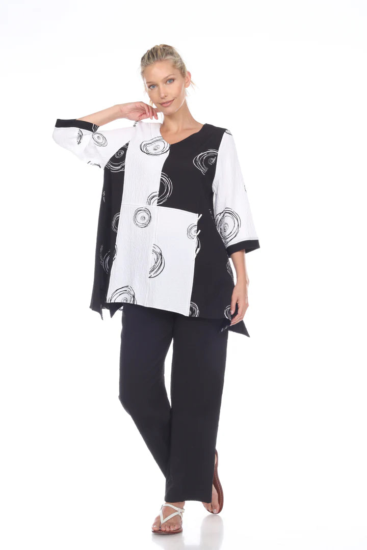 MOONLIGHT Black & White Swirl Mixed Block Top - 3020