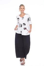 MOONLIGHT Abstract Circle Artsy V-Neck Tunic  - 3027 - WHITE/BLACK