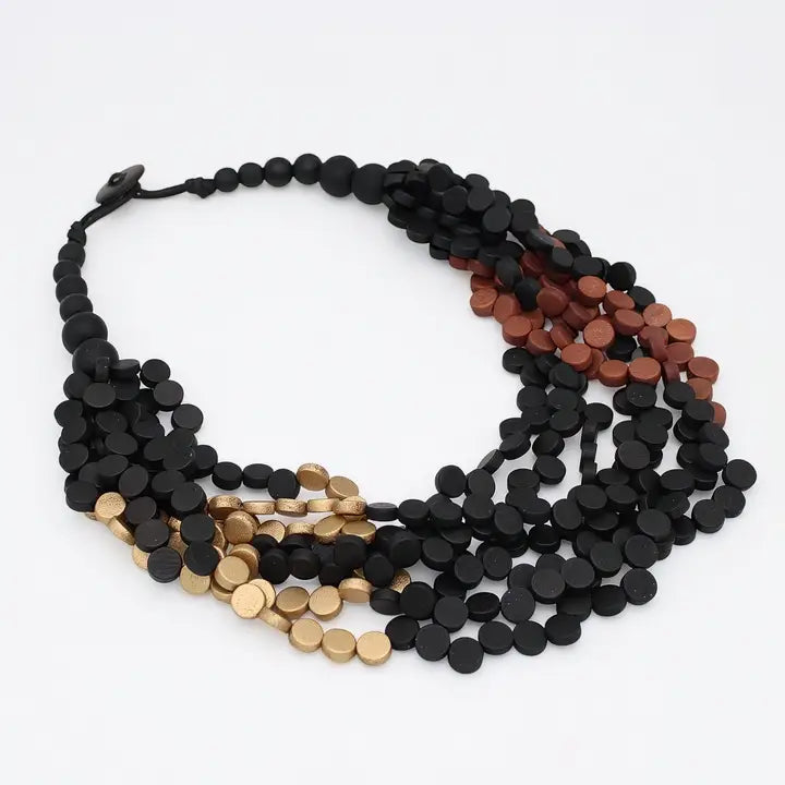 SYLCA Midnight Mosaic Wooden Statement Necklace - LS26N33 - BLACK