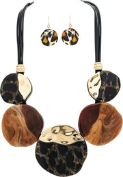RAIN Gold Brown Blue Acrylic Circles Statement Necklace - N3086BR