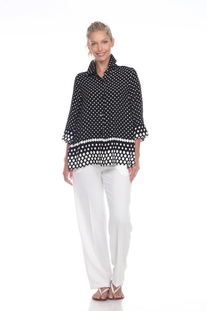 Moonlight Polka Dot Button Front Shirt in Black/White - 3101-CL