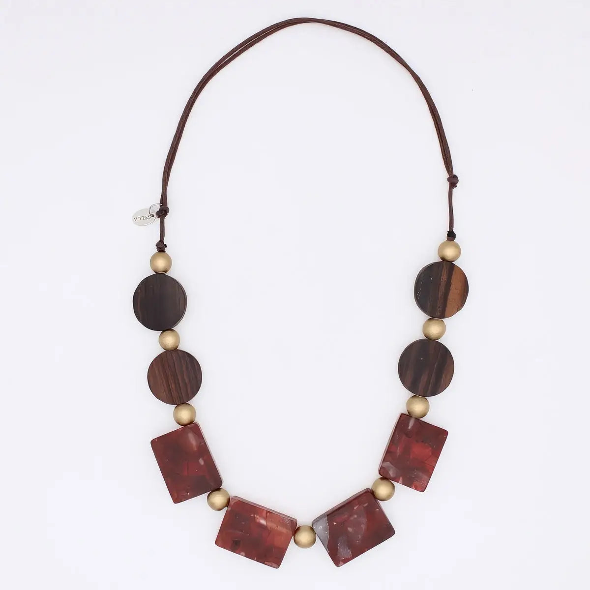 SYLCA Mixed Bead Brown and Gold Esme Necklace
