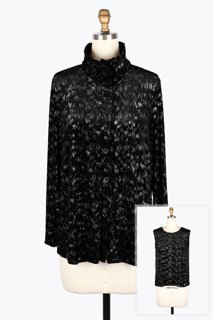 DAMEE LEOPARD BURNOUT SHIRT TWIN SET - 31440-BLK