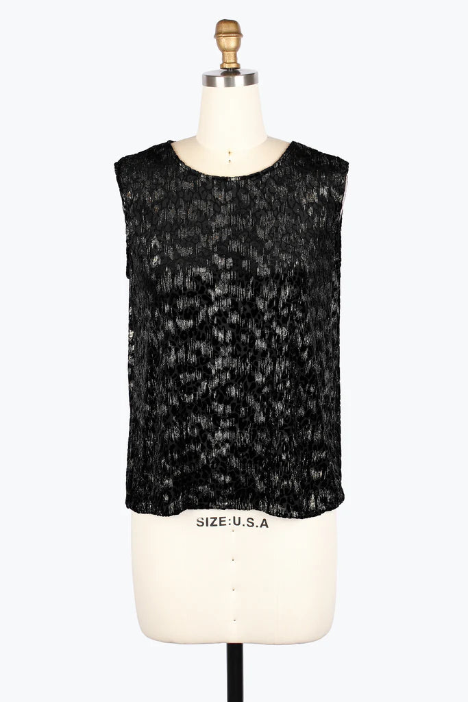DAMEE LEOPARD BURNOUT SHIRT TWIN SET - 31440-BLK