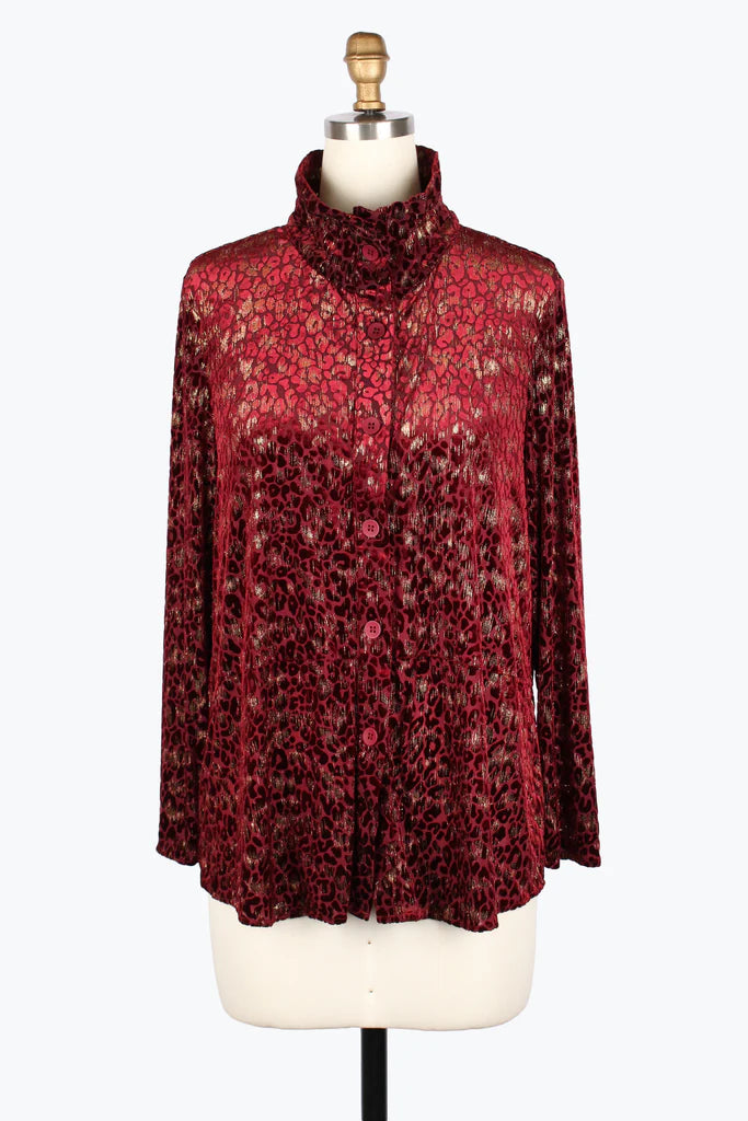 DAMEE LEOPARD BURNOUT SHIRT TWIN SET - 31440-RED