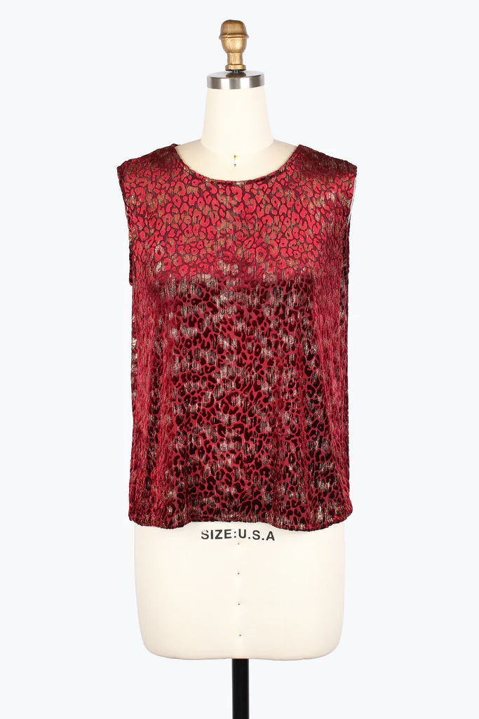 DAMEE LEOPARD BURNOUT SHIRT TWIN SET - 31440-RED