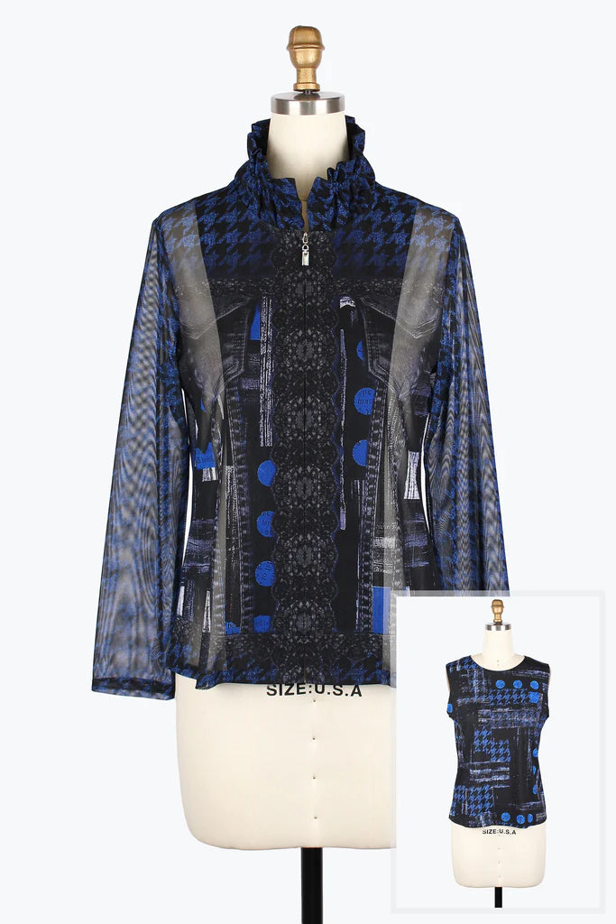 DAMEE HOUNDSTOOTH & DOTS MESH TWIN SET - 31444-BLU