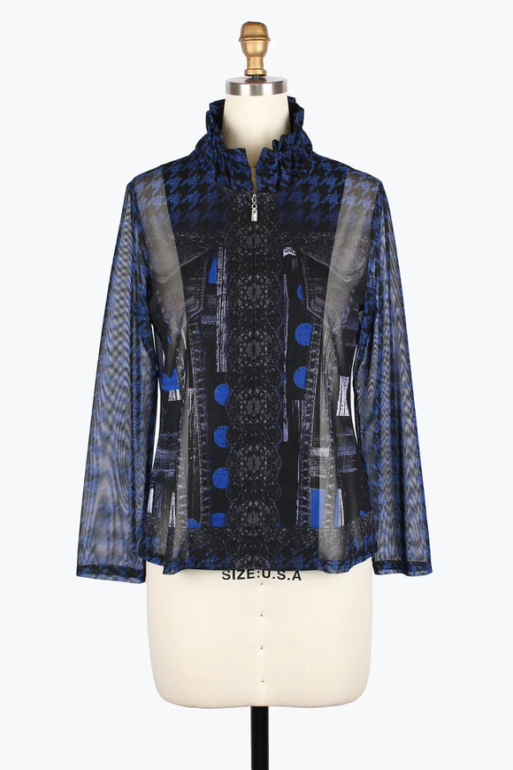 DAMEE HOUNDSTOOTH & DOTS MESH TWIN SET - 31444-BLU