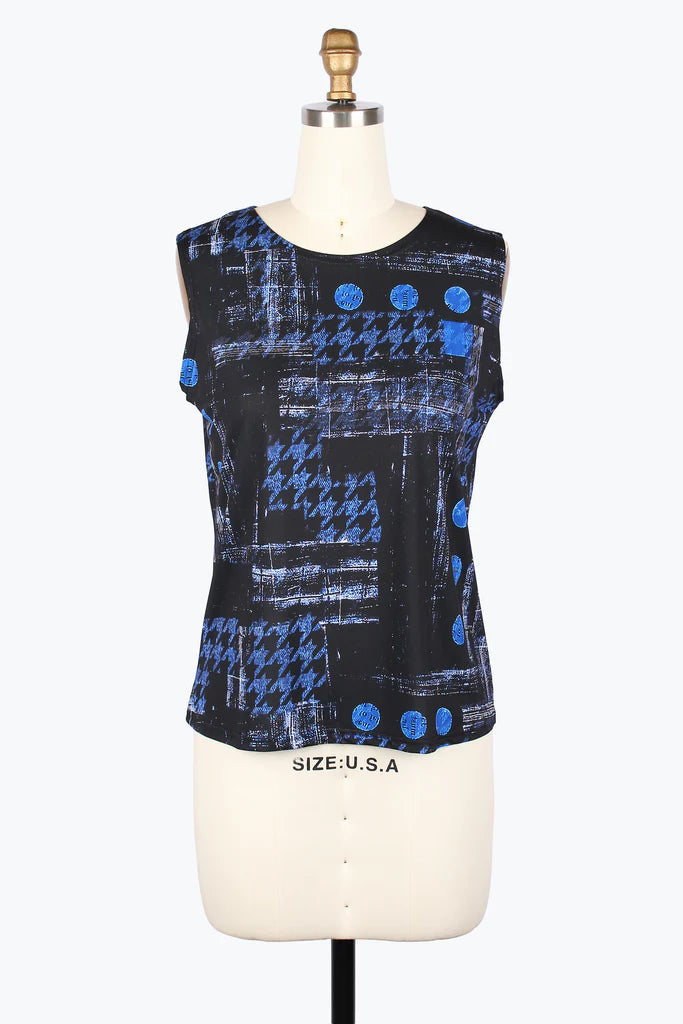 DAMEE HOUNDSTOOTH & DOTS MESH TWIN SET - 31444-BLU