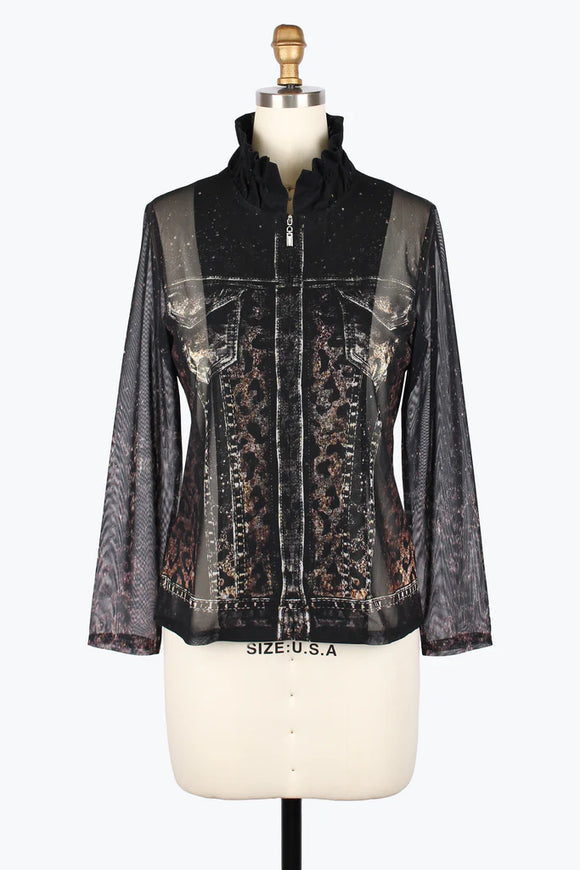 DAMEE GOLDEN LEOPARD MESH TWIN SET - 31445-BLK