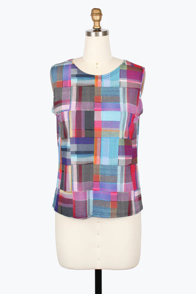 DAMEE MULTI-PLAID DENIM MESH TWIN SET - 31449-MLT
