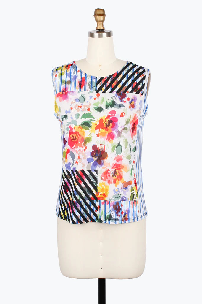 DAMEE STRIPED FLORAL MESH TWIN SET - 31451-MLT