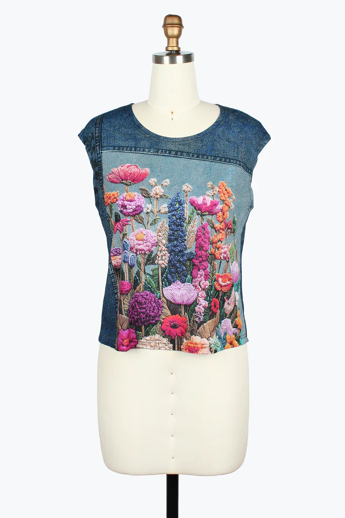 DAMEE DENIM AND PINK FLORAL TWIN SET - 31453 - DENIM