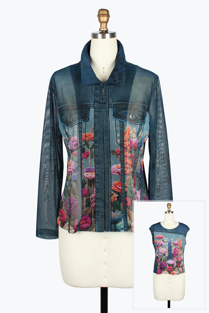 DAMEE DENIM AND PINK FLORAL TWIN SET - 31453 - DENIM