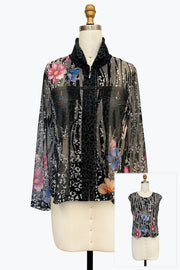 DAMEE BLACK AND FLORAL MESH TWIN SET - 31454 - MULTI