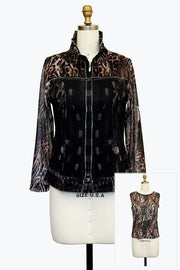 DAMEE BROWN AND BLACK ANIMAL PRINT MESH TWIN SET - 31455 - BROWN