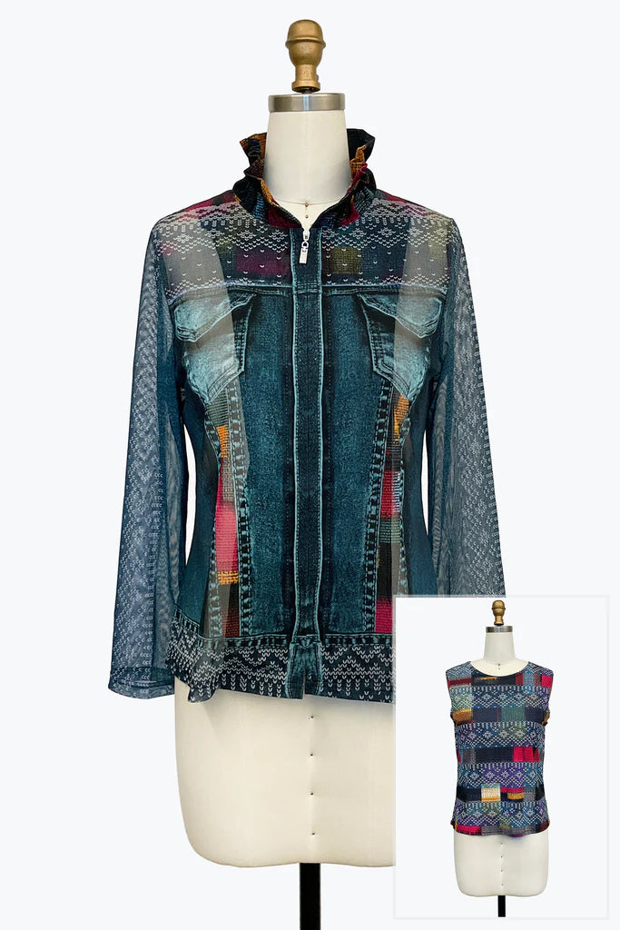 DAMEE GEOMETRIC TWIN SET JACKET AND TANK TOP - 31456 - BLUE