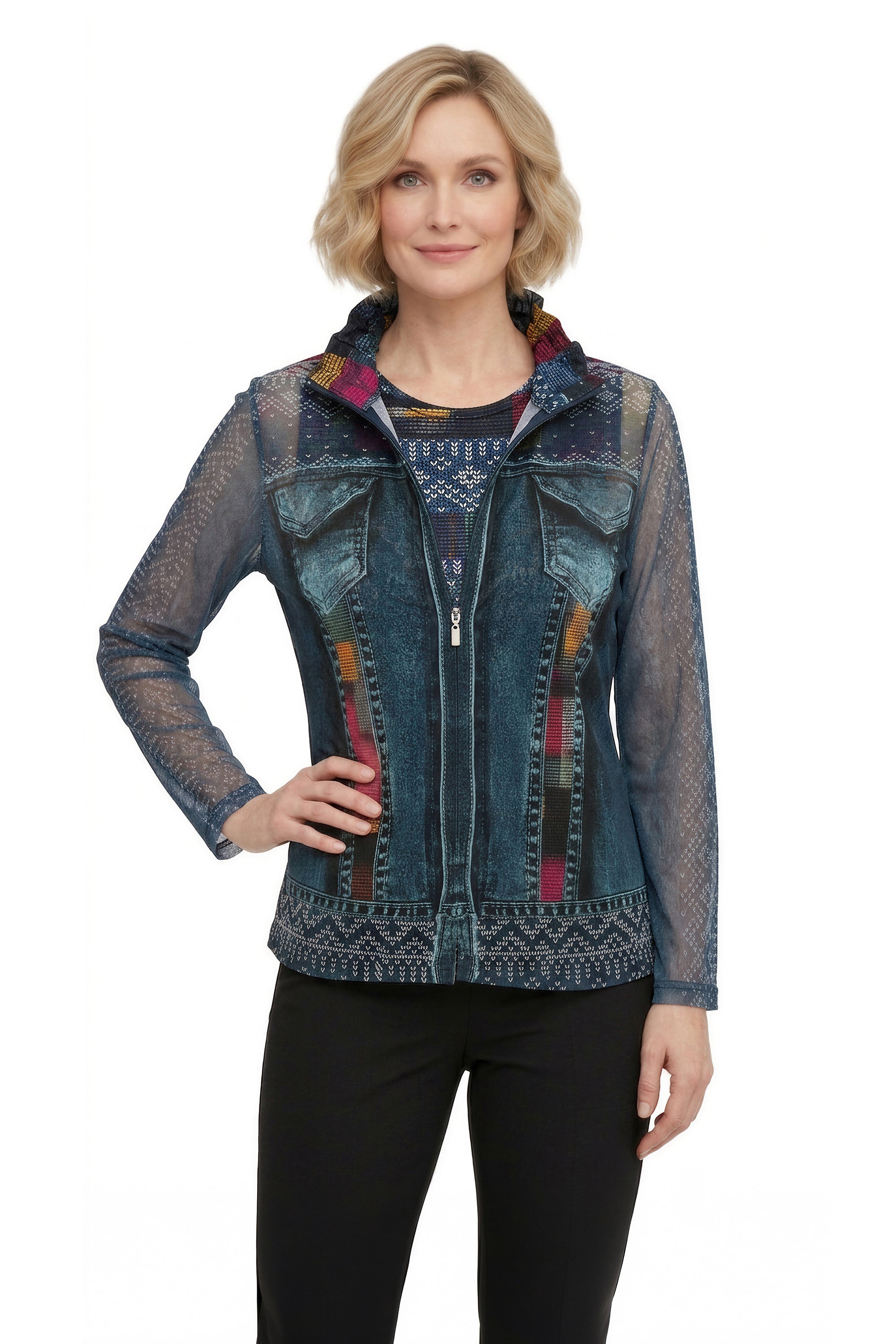 DAMEE GEOMETRIC TWIN SET JACKET AND TANK TOP - 31456 - BLUE