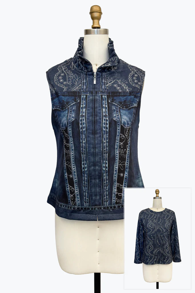 DAMEE BLUE TWIN SET VEST AND LONG SLEEVE - 31457 - BLUE