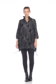 Moonlight Tropic Print Drawstring Tunic Top - 3171