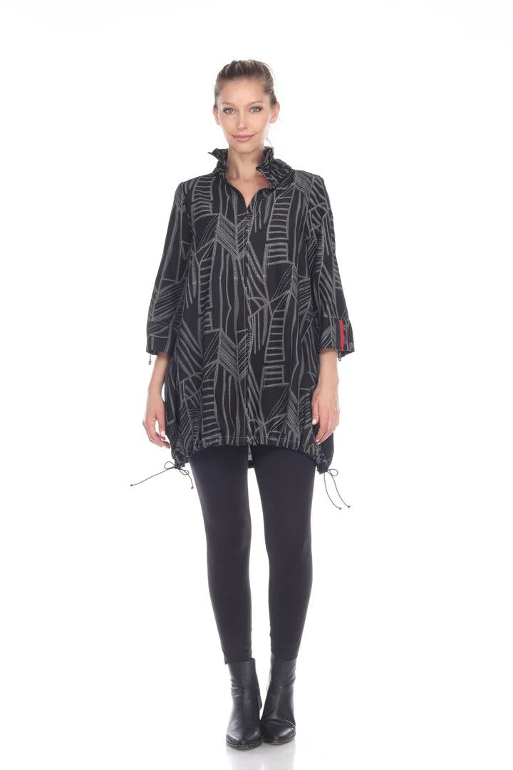 Moonlight Tropic Print Drawstring Tunic Top - 3171