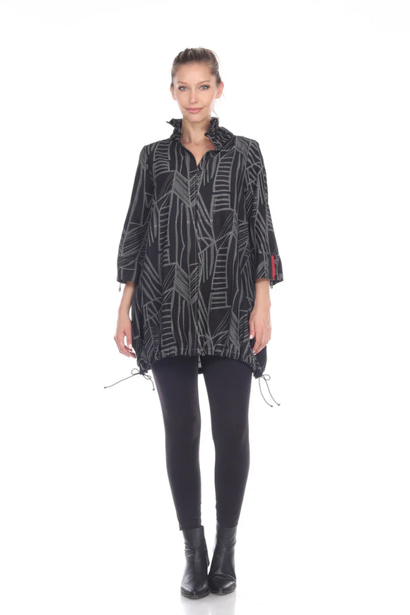 Moonlight Tropic Print Drawstring Tunic Top - 3171